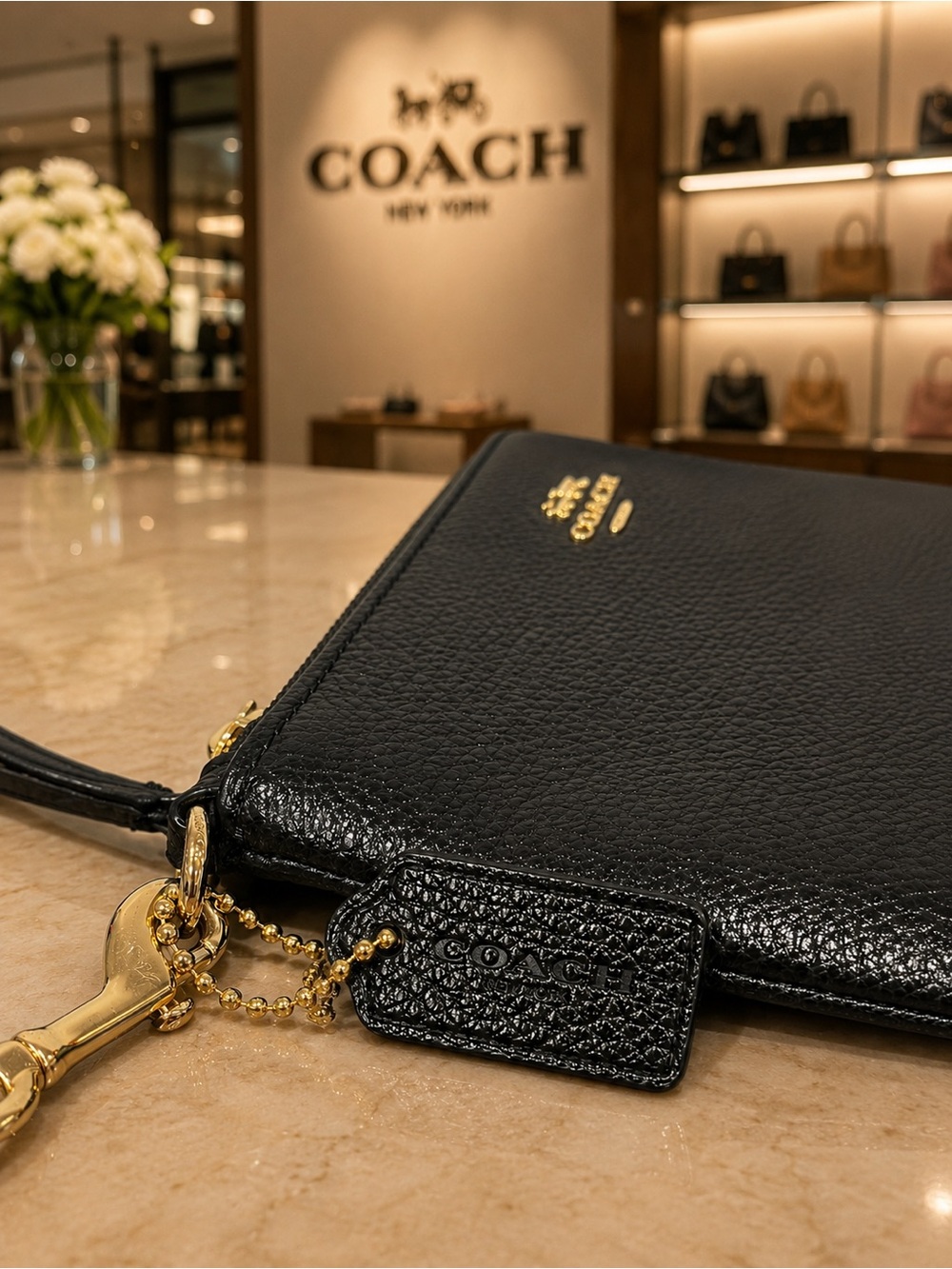 Coach Polished Pebbled Black Leather Wristlet EUC - Picture 3 of 5